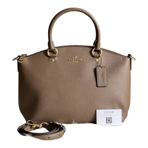 COACH SADIE SATCHEL BAG CROSSGRAIN LEATHER IN DARK STONE ADJUST. CROSSBODY NEW - Picture 11 of 16